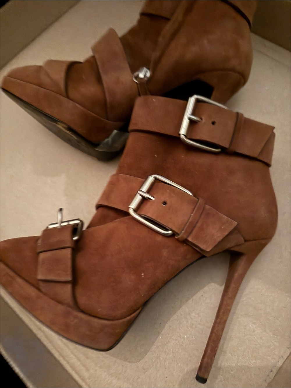 Brown Gueseppe Zanotti Suede Buckle Stiletto Ankle Boots - Women euro 38